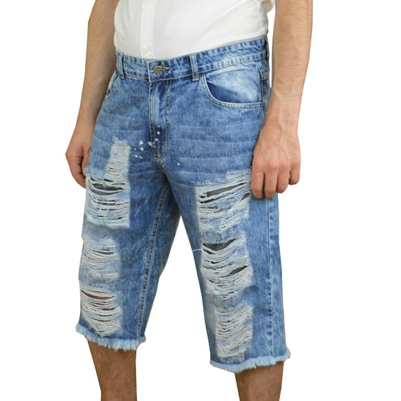 Jaycargogo Men Ripped Destroyed Distressed Jeans Cotton Denim Shorts 